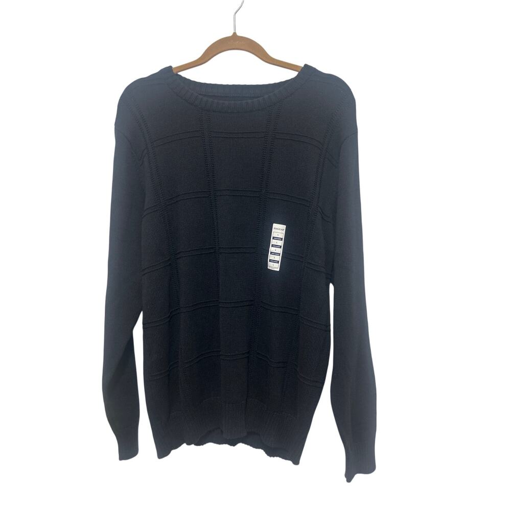 Haggar Men's 100% Cotton Black Crewneck Knit Dress Sweater NWT